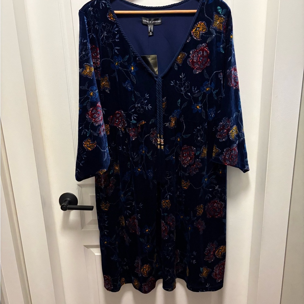 Love & Legend Navy Floral Velvet Dress